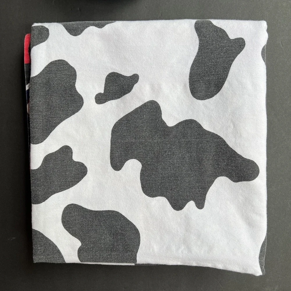 VTG 90s Handmade Baby Blanket Cow Bandana Print Western Reversible Cotton 42